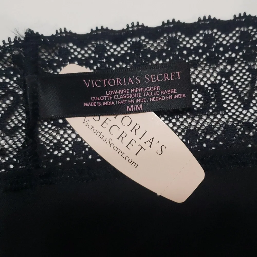 NWT Victoria's Secret Black Cotton Lace Waist Hiphugger size M - Picture 3 of 4